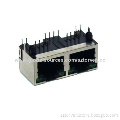 RJ45 Connector RJ Side-entry 1x2 LED Jack, Available in 1x1-1x8 Pole